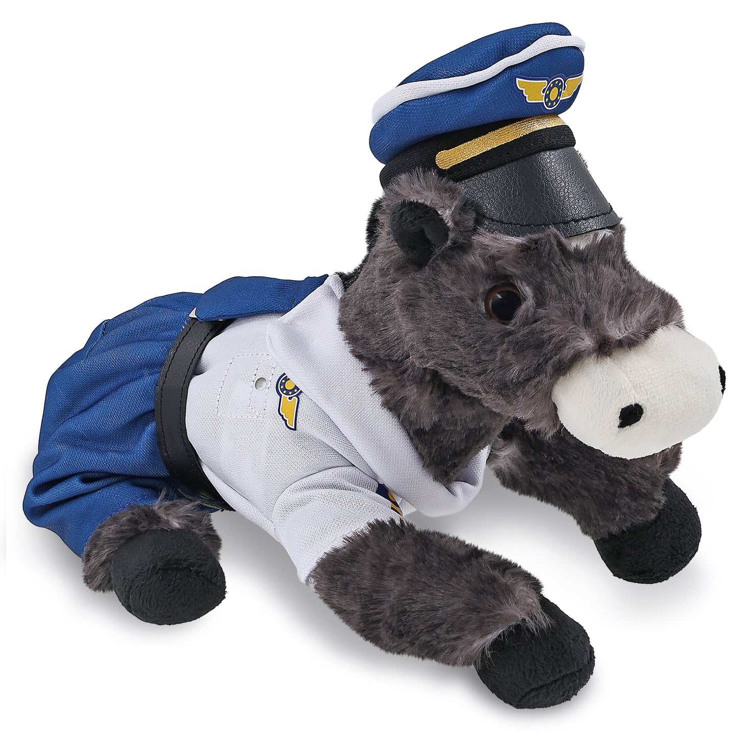 SUPER SOFT PLUSH - LYING BLACK HORSE WITH PILOT DRESS UP