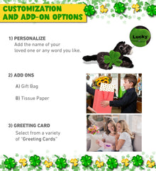 DolliBu Lying Black Horse Stuffed Animal with Green Plush Shamrock - 10.5 Inch