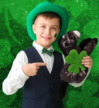 DolliBu Lying Black Horse Stuffed Animal with Green Plush Shamrock - 10.5 Inch