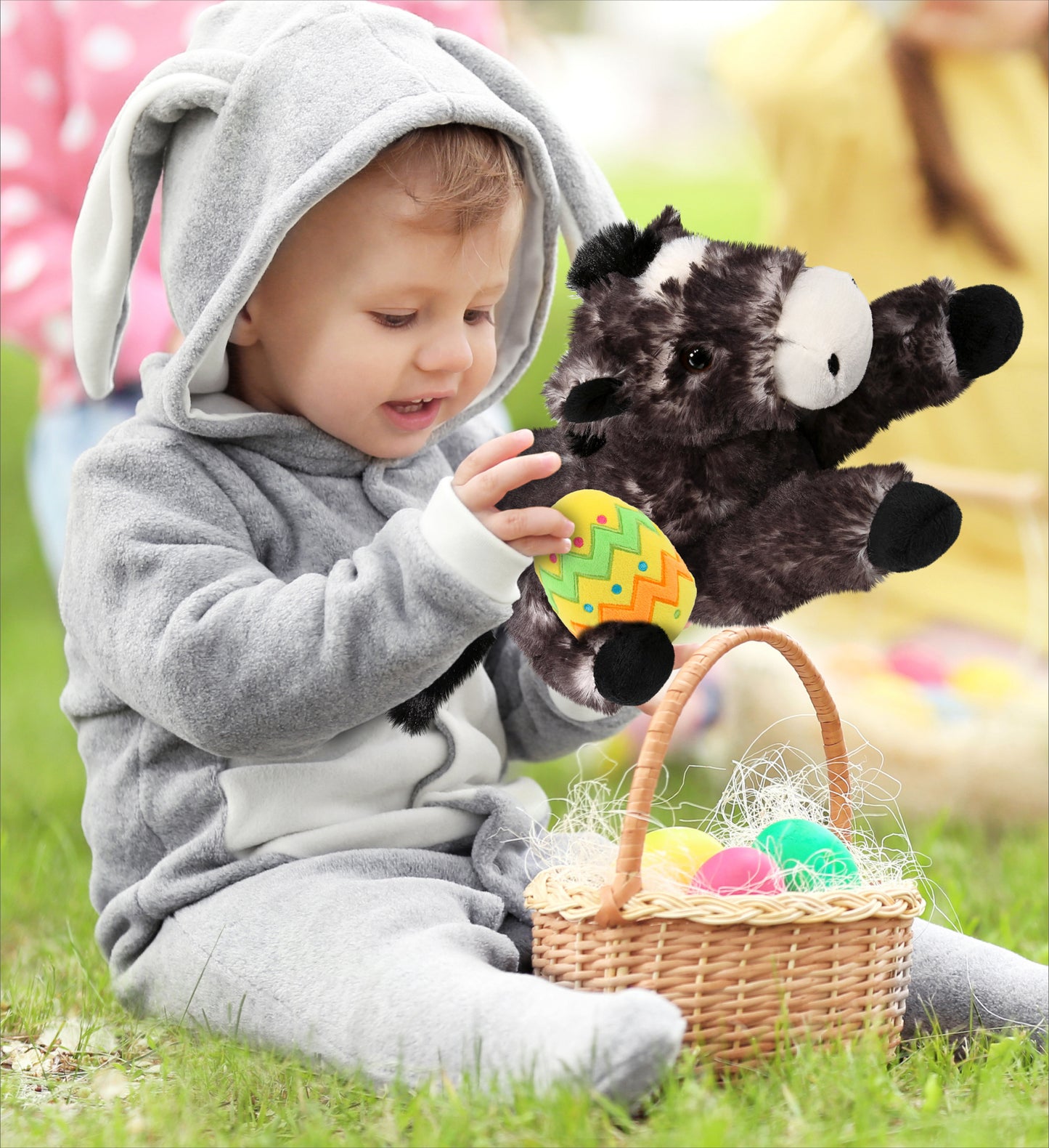 DolliBu Cute Wild Lying Black Horse with Yellow Easter Egg Plush - 10.5 Inches