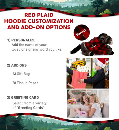 SUPER SOFT PLUSH - LYING BLACK HORSE WITH RED PLAID HOODIE