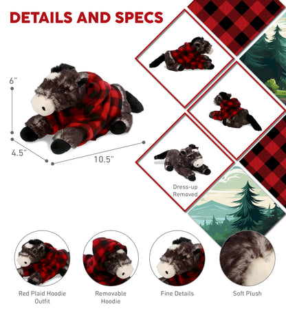 SUPER SOFT PLUSH - LYING BLACK HORSE WITH RED PLAID HOODIE
