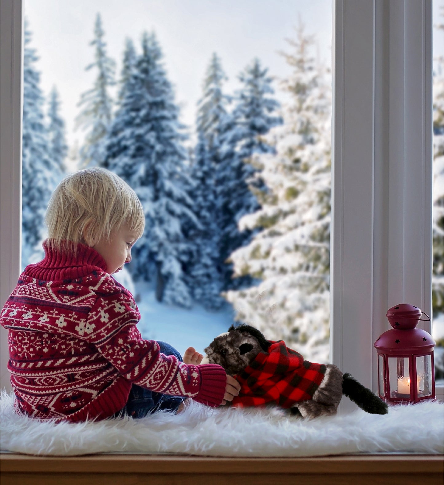 SUPER SOFT PLUSH - LYING BLACK HORSE WITH RED PLAID HOODIE