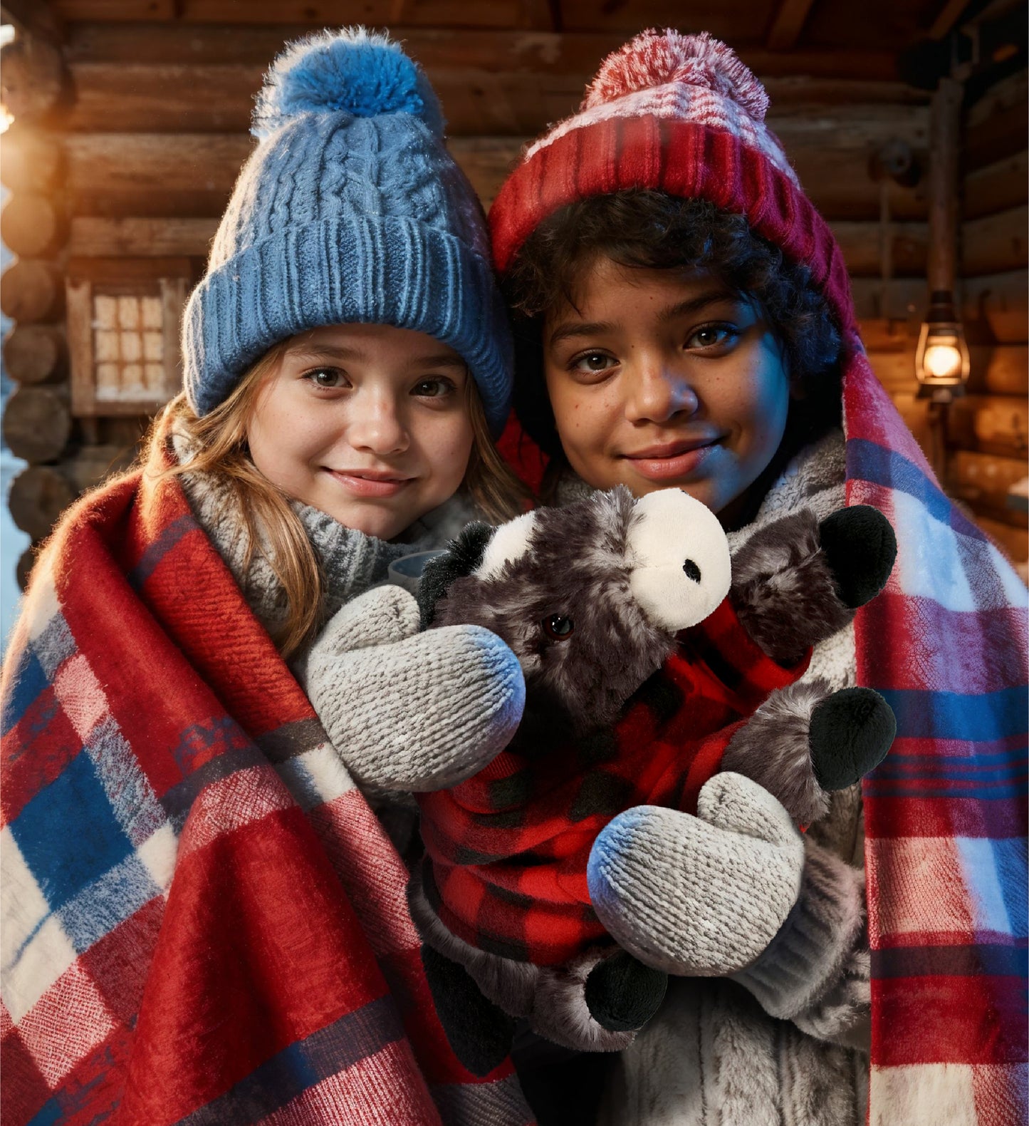 SUPER SOFT PLUSH - LYING BLACK HORSE WITH RED PLAID HOODIE