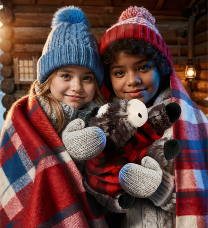 SUPER SOFT PLUSH - LYING BLACK HORSE WITH RED PLAID HOODIE