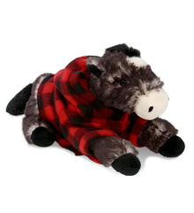 SUPER SOFT PLUSH - LYING BLACK HORSE WITH RED PLAID HOODIE