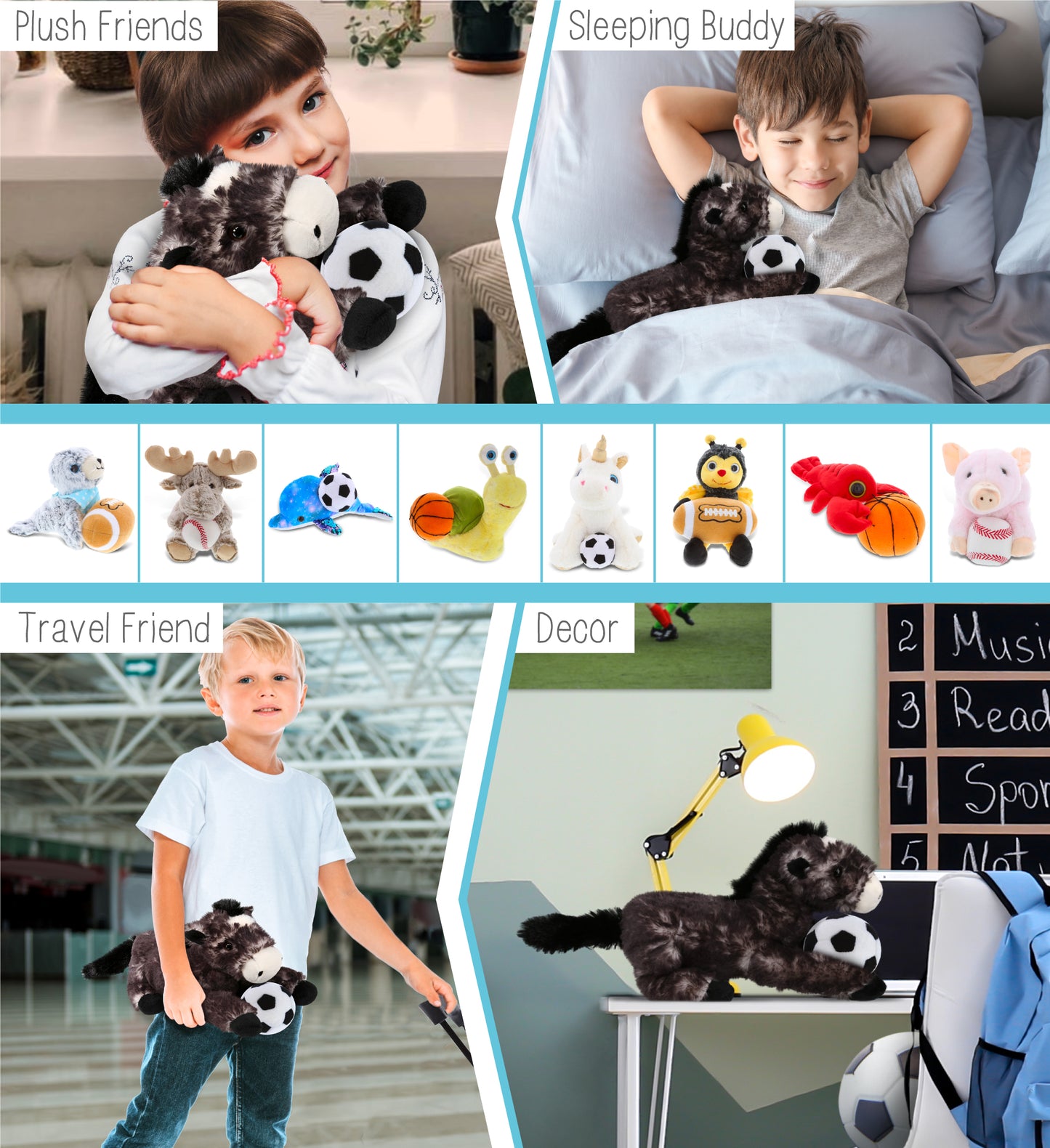 SUPER SOFT PLUSH - LYING BLACK HORSE WITH SOCCER PLUSH