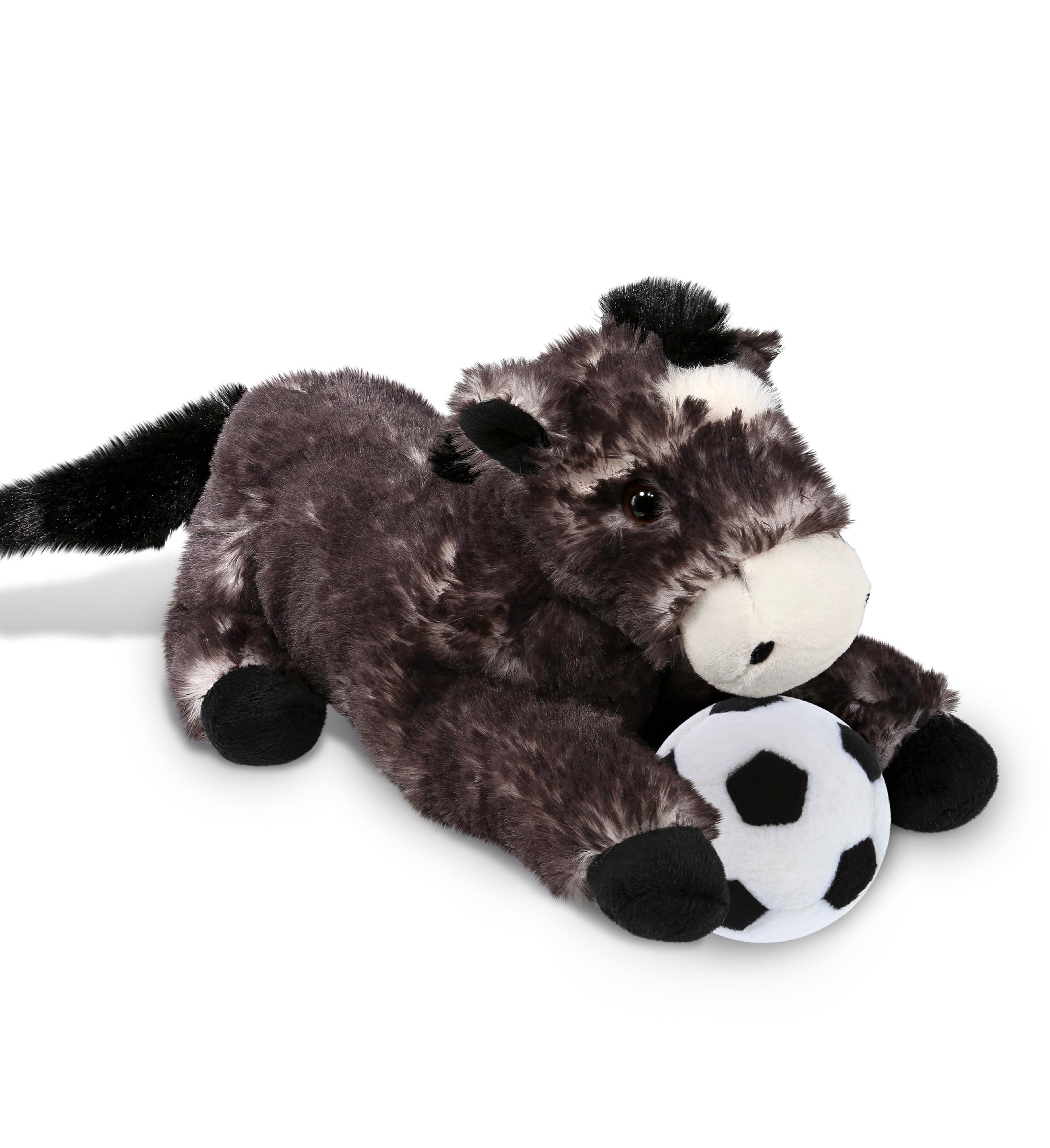 SUPER SOFT PLUSH - LYING BLACK HORSE WITH SOCCER PLUSH