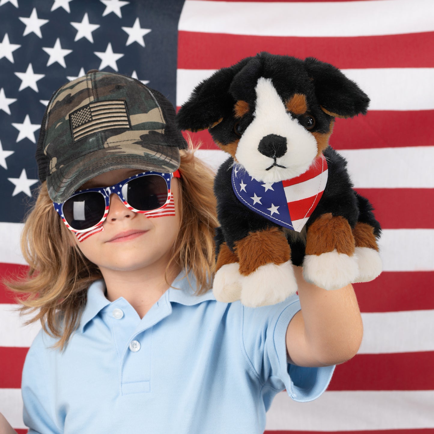 SUPER SOFT PLUSH - BERNESE DOG WITH USA BANDANA