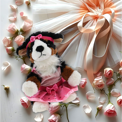 SUPER SOFT PLUSH - BERNESE DOG WITH BALLERINA DRESS UP