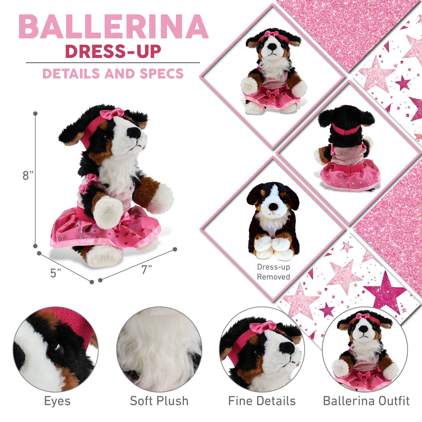 SUPER SOFT PLUSH - BERNESE DOG WITH BALLERINA DRESS UP