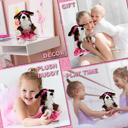 SUPER SOFT PLUSH - BERNESE DOG WITH BALLERINA DRESS UP