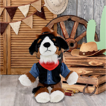 SUPER SOFT PLUSH - BERNESE DOG With COWBOY Dress Up