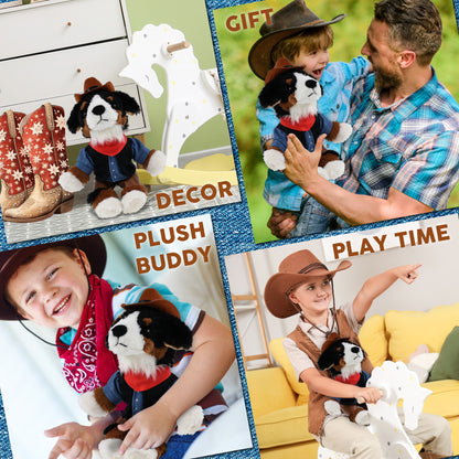 SUPER SOFT PLUSH - BERNESE DOG With COWBOY Dress Up