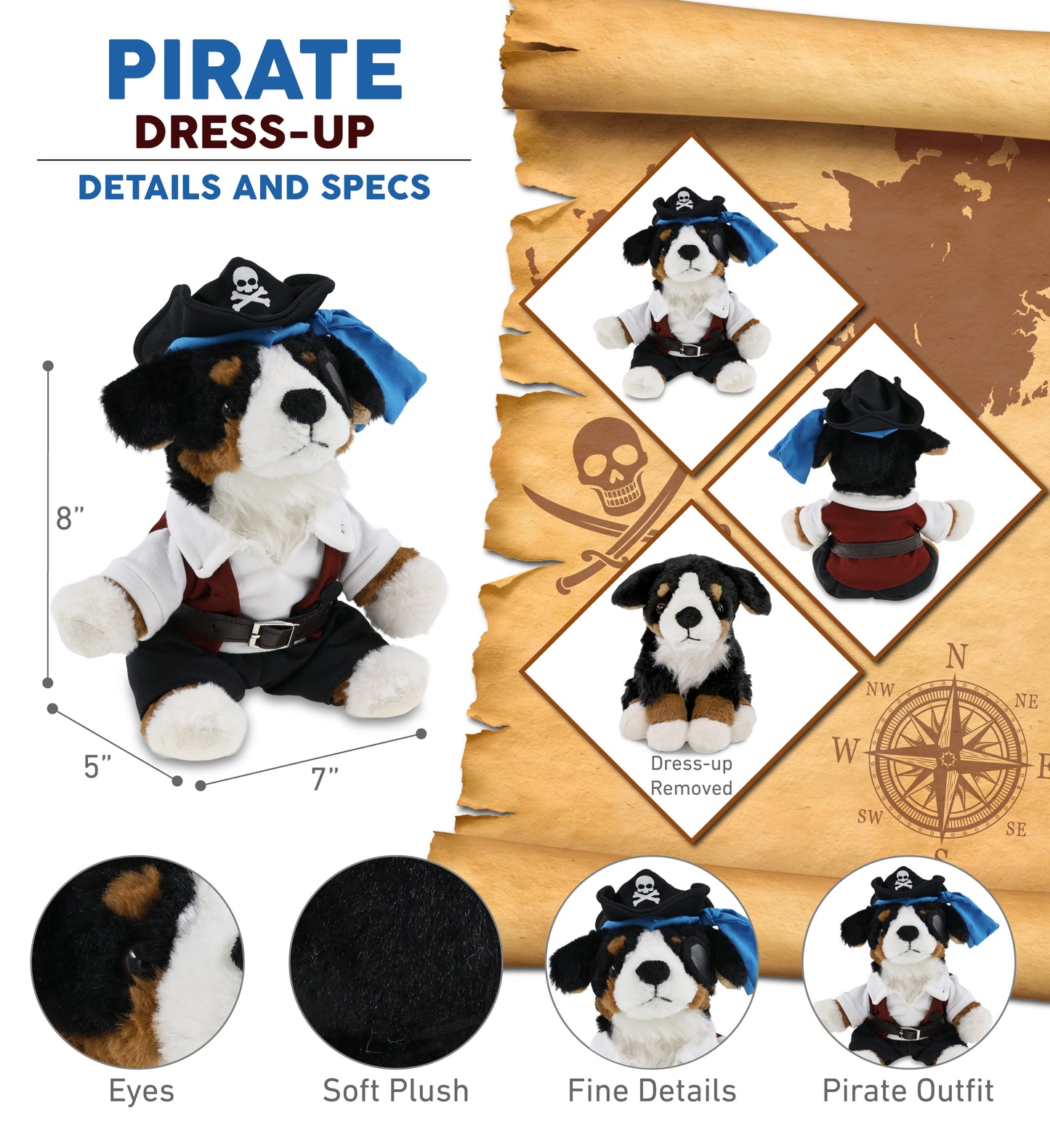 SUPER SOFT PLUSH - BERNESE DOG PIRATE DRESS UP