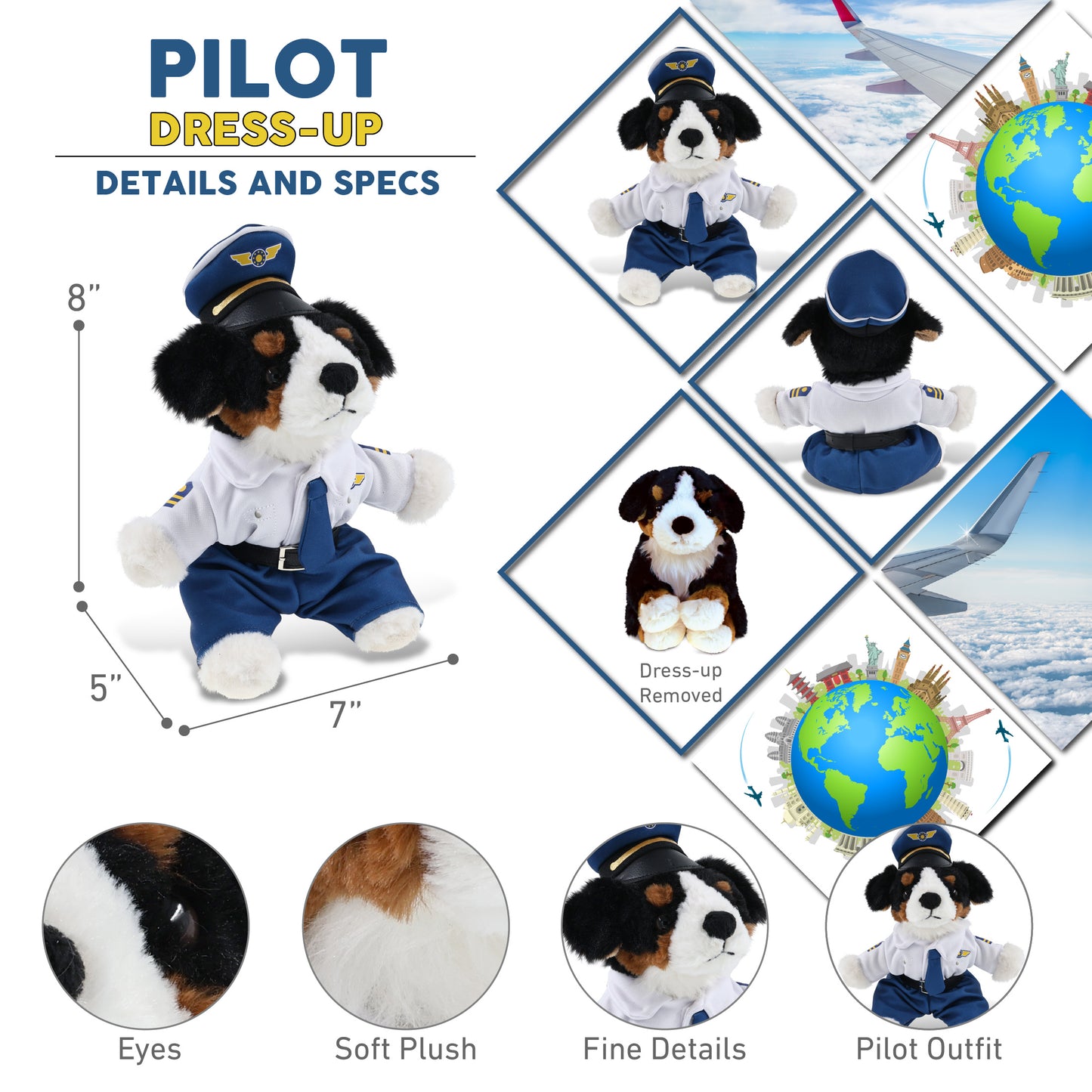 SUPER SOFT PLUSH - BERNESE DOG PILOT DRESS UP