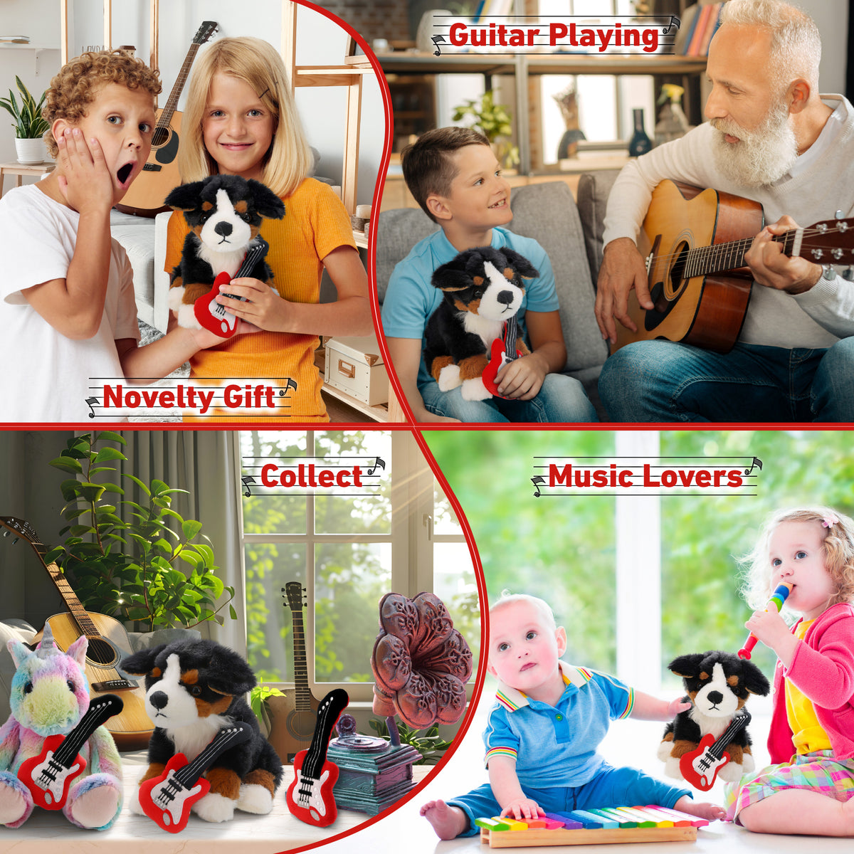 SUPER SOFT PLUSH - BERNESE DOG WITH GUITAR ADD ON