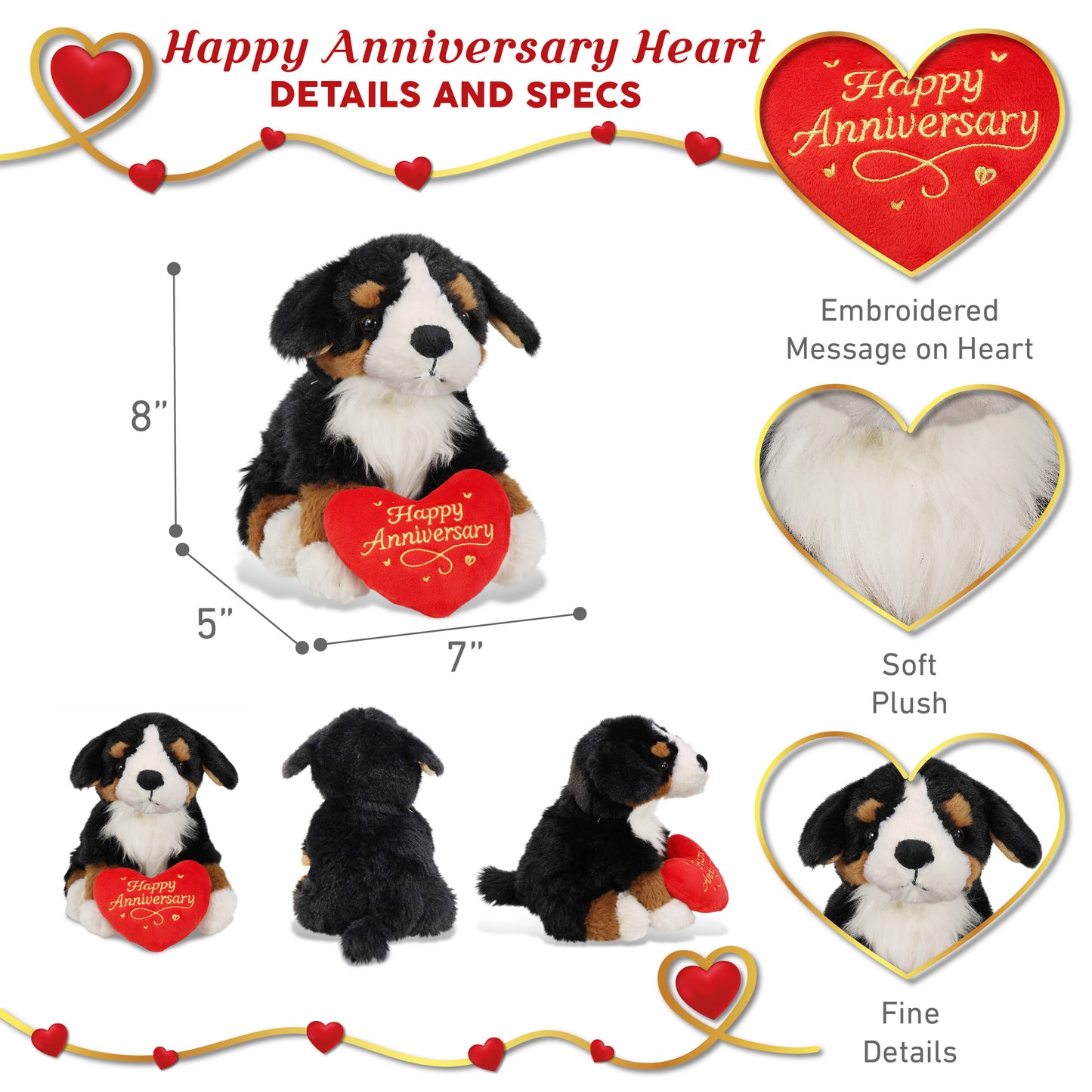 SUPER SOFT PLUSH - BERNESE DOG WITH HAPPY ANNIVERSARY HEART