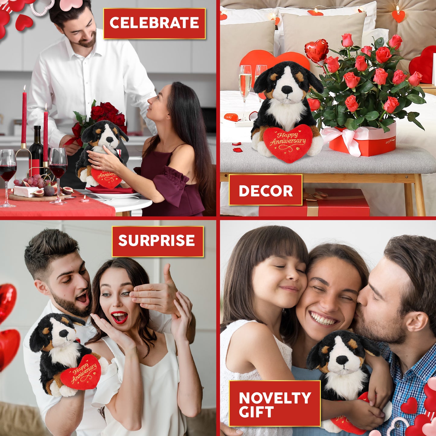SUPER SOFT PLUSH - BERNESE DOG WITH HAPPY ANNIVERSARY HEART