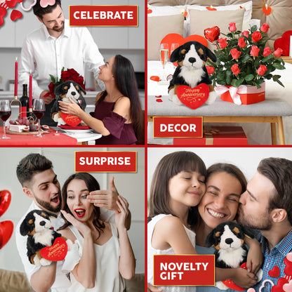 SUPER SOFT PLUSH - BERNESE DOG WITH HAPPY ANNIVERSARY HEART