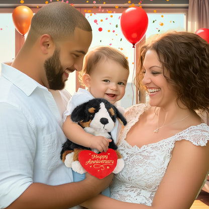 SUPER SOFT PLUSH - BERNESE DOG WITH HAPPY ANNIVERSARY HEART