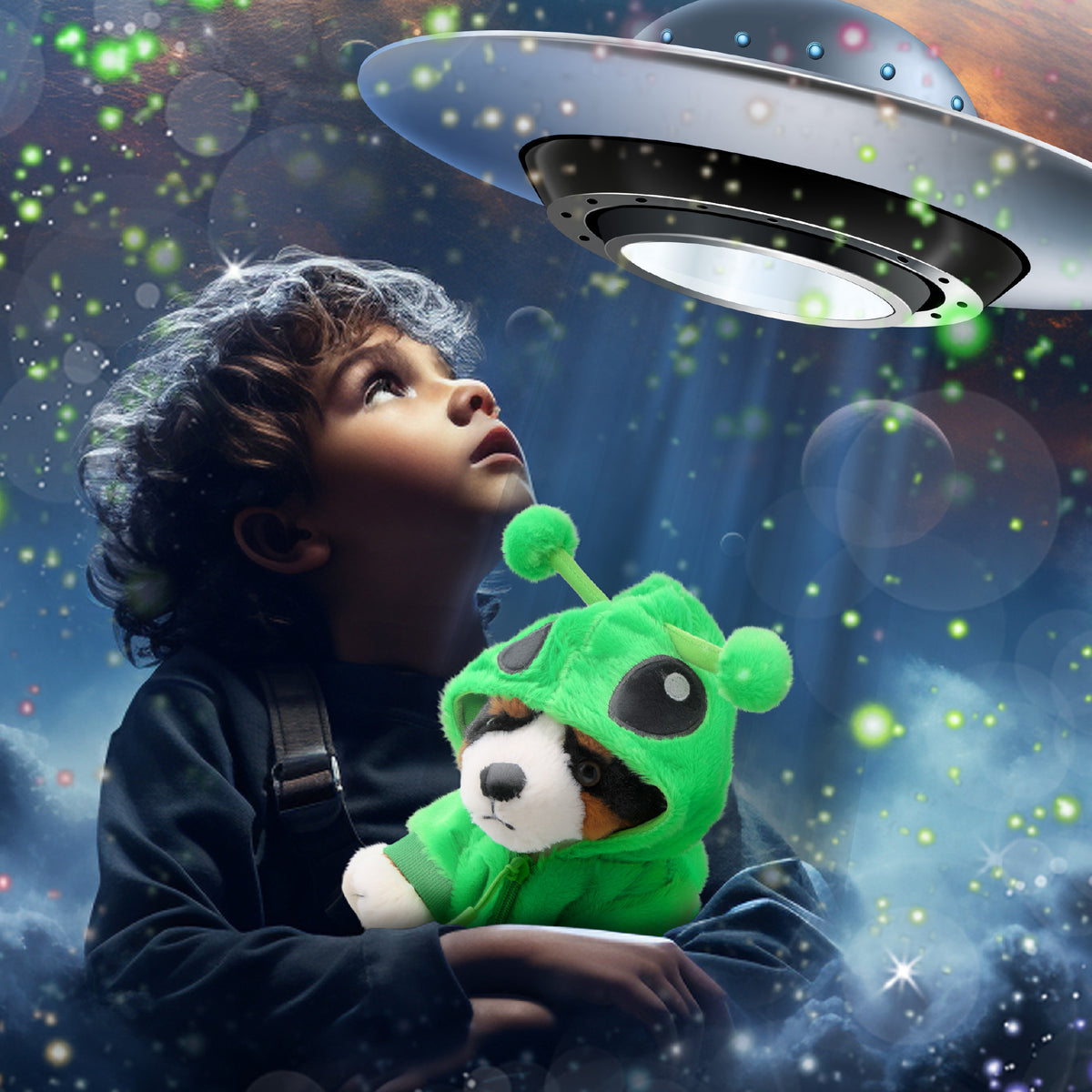 SUPER SOFT PLUSH - BERNESE DOG WITH ALIEN SWEATER