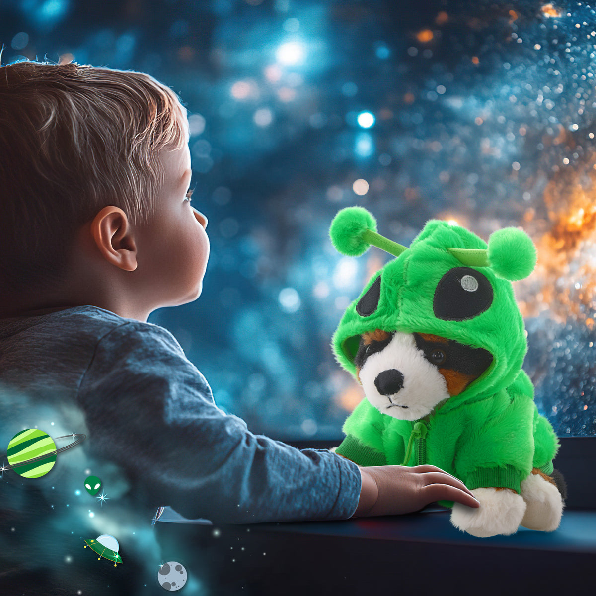 SUPER SOFT PLUSH - BERNESE DOG WITH ALIEN SWEATER