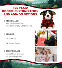 SUPER SOFT PLUSH - BERNESE DOG WITH RED PLAID HOODIE