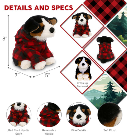 SUPER SOFT PLUSH - BERNESE DOG WITH RED PLAID HOODIE