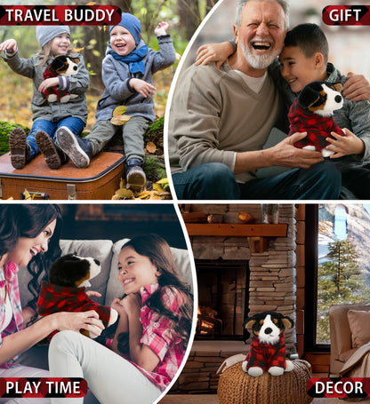 SUPER SOFT PLUSH - BERNESE DOG WITH RED PLAID HOODIE