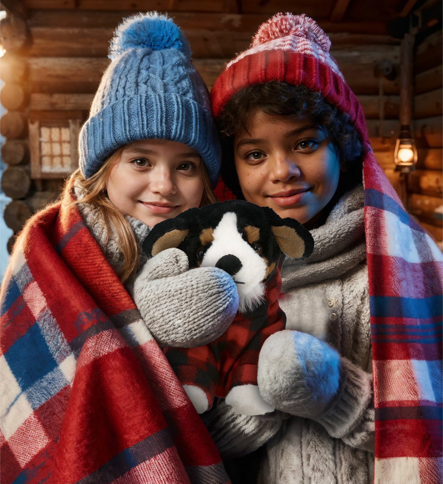 SUPER SOFT PLUSH - BERNESE DOG WITH RED PLAID HOODIE
