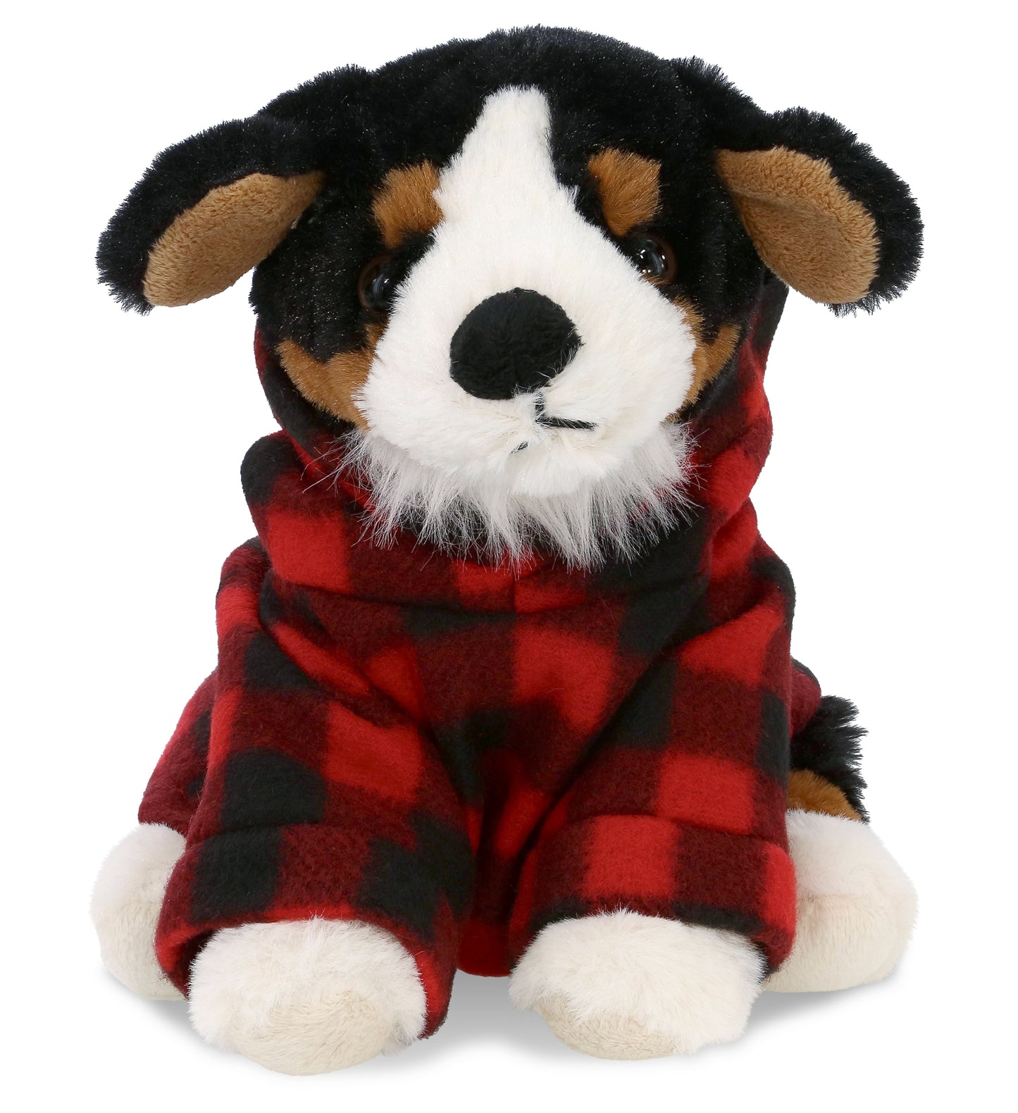SUPER SOFT PLUSH - BERNESE DOG WITH RED PLAID HOODIE