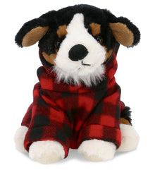 SUPER SOFT PLUSH - BERNESE DOG WITH RED PLAID HOODIE