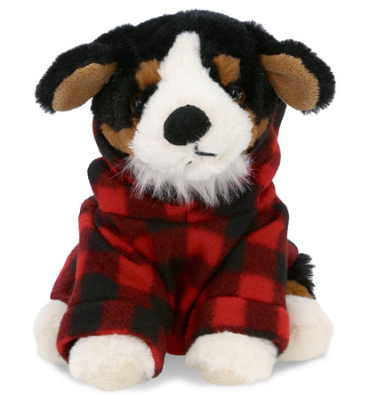 SUPER SOFT PLUSH - BERNESE DOG WITH RED PLAID HOODIE