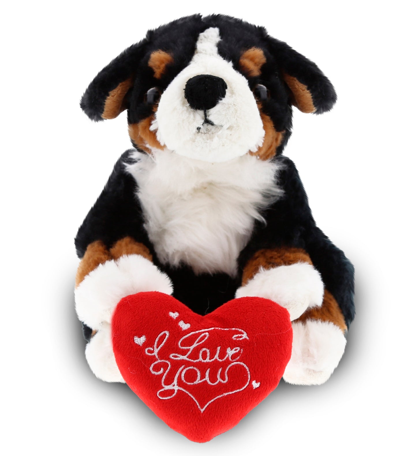 PLUSH I LOVE YOU RED HEART - SUPER SOFT PLUSH - BERNESE DOG