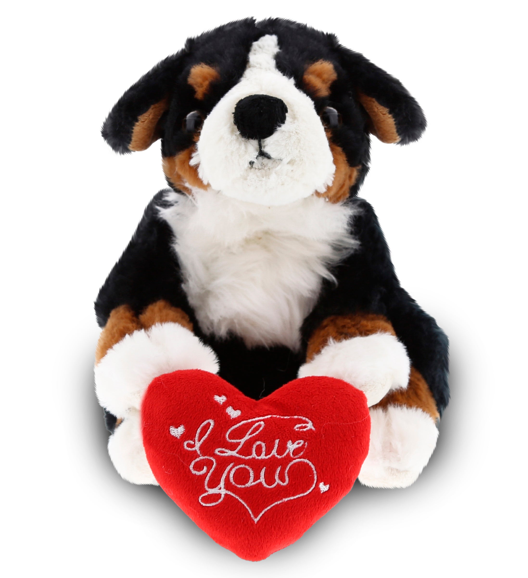 PLUSH I LOVE YOU RED HEART - SUPER SOFT PLUSH - BERNESE DOG