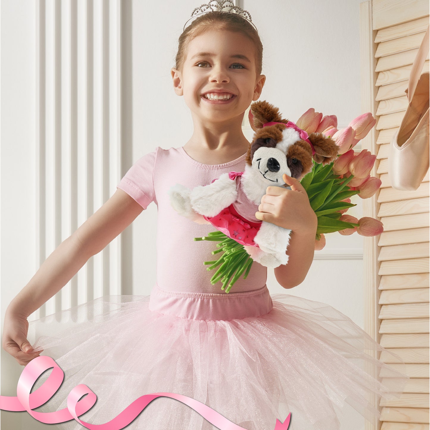 SUPER SOFT PLUSH - ST. BERNARD DOG WITH BALLERINA DRESS UP