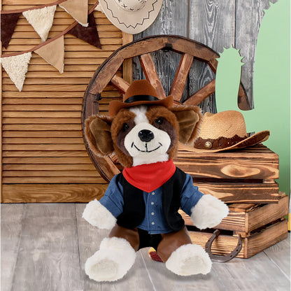 SUPER SOFT PLUSH - ST. BERNARD DOG With COWBOY Dress Up