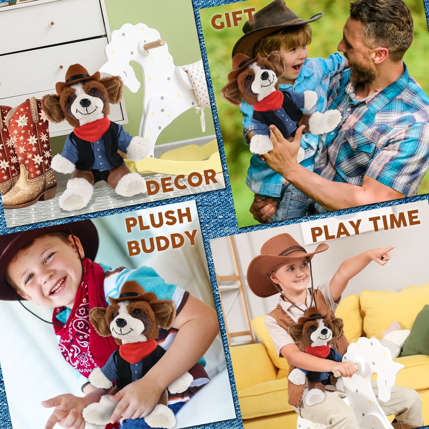 SUPER SOFT PLUSH - ST. BERNARD DOG With COWBOY Dress Up