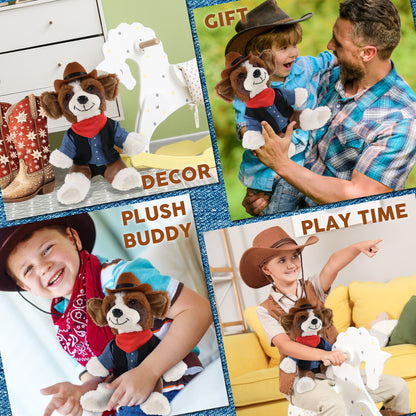 SUPER SOFT PLUSH - ST. BERNARD DOG With COWBOY Dress Up