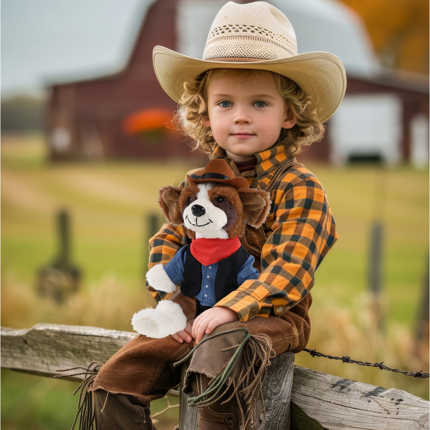 SUPER SOFT PLUSH - ST. BERNARD DOG With COWBOY Dress Up