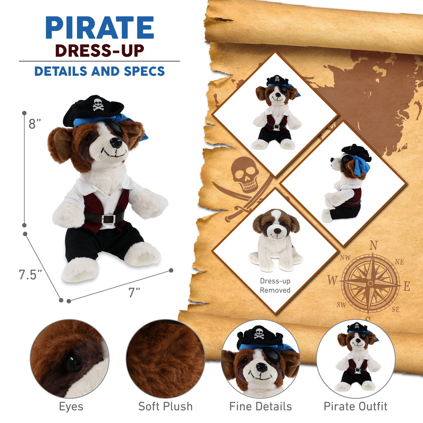 SUPER SOFT PLUSH - ST. BERNARD DOG PIRATE DRESS UP