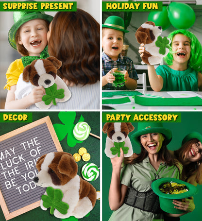 DolliBu St. Bernard Dog Stuffed Animal with Green Plush Shamrock - 8 Inches