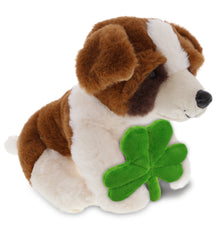 DolliBu St. Bernard Dog Stuffed Animal with Green Plush Shamrock - 8 Inches