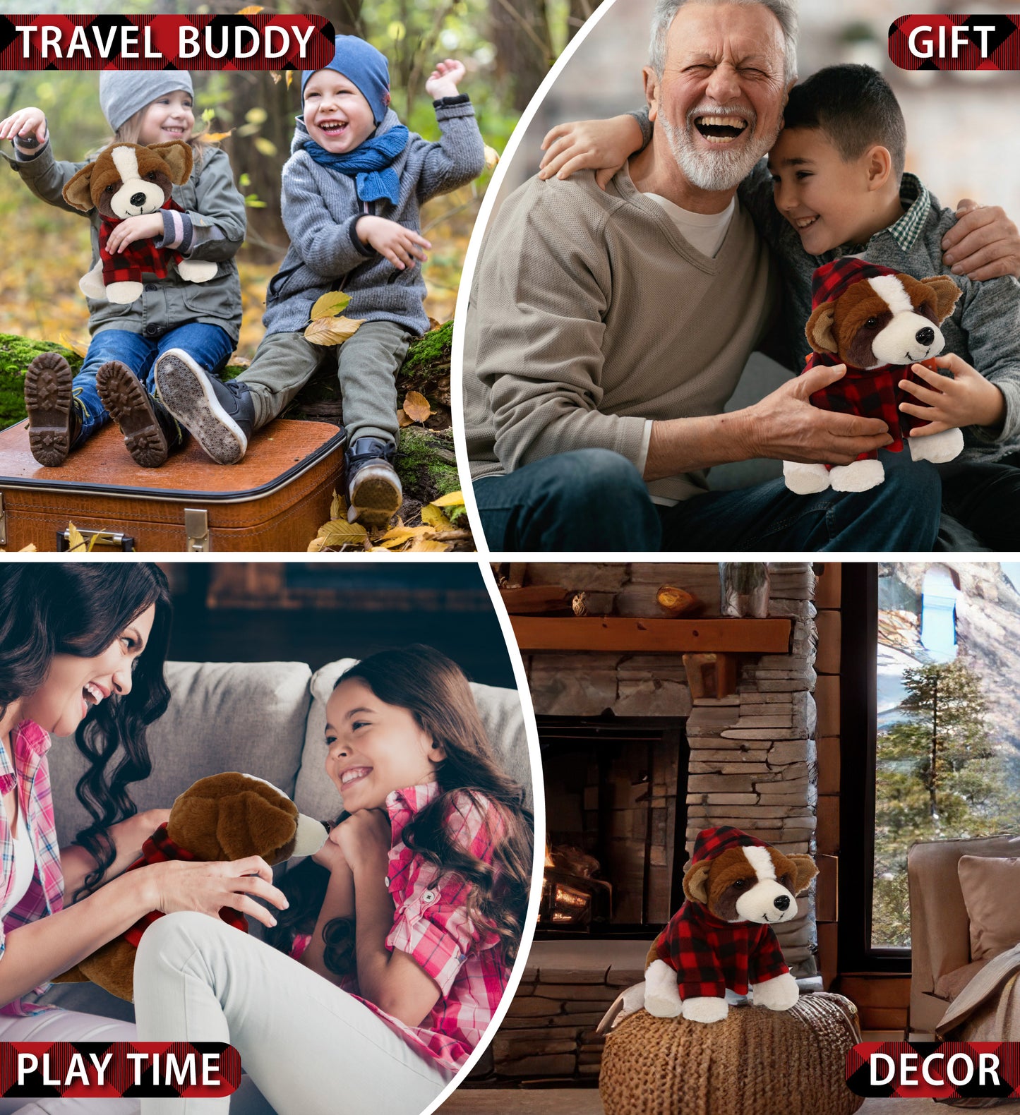 SUPER SOFT PLUSH - ST. BERNARD DOG WITH RED PLAID HOODIE