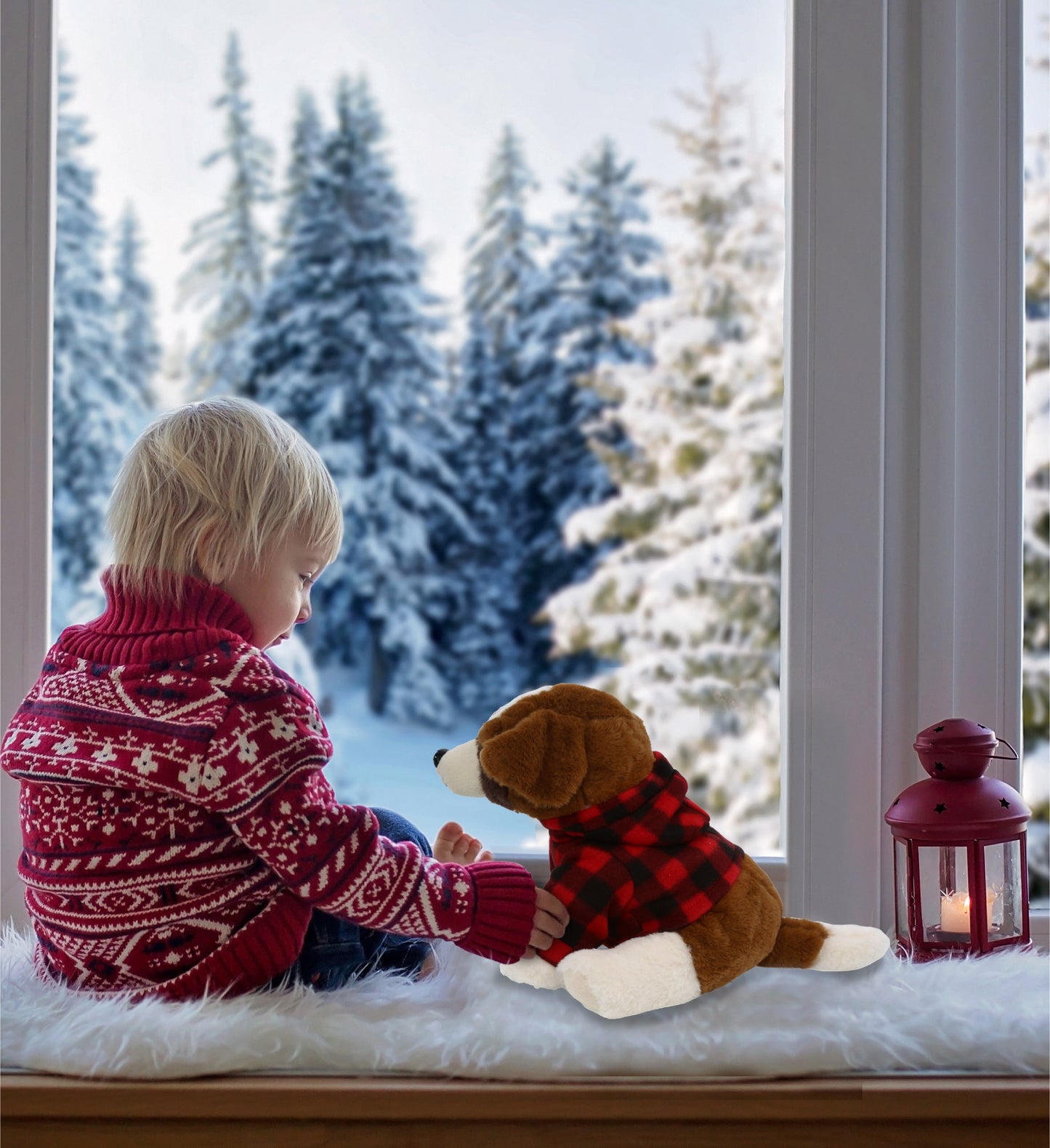 SUPER SOFT PLUSH - ST. BERNARD DOG WITH RED PLAID HOODIE