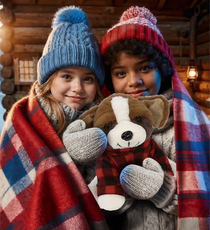 SUPER SOFT PLUSH - ST. BERNARD DOG WITH RED PLAID HOODIE