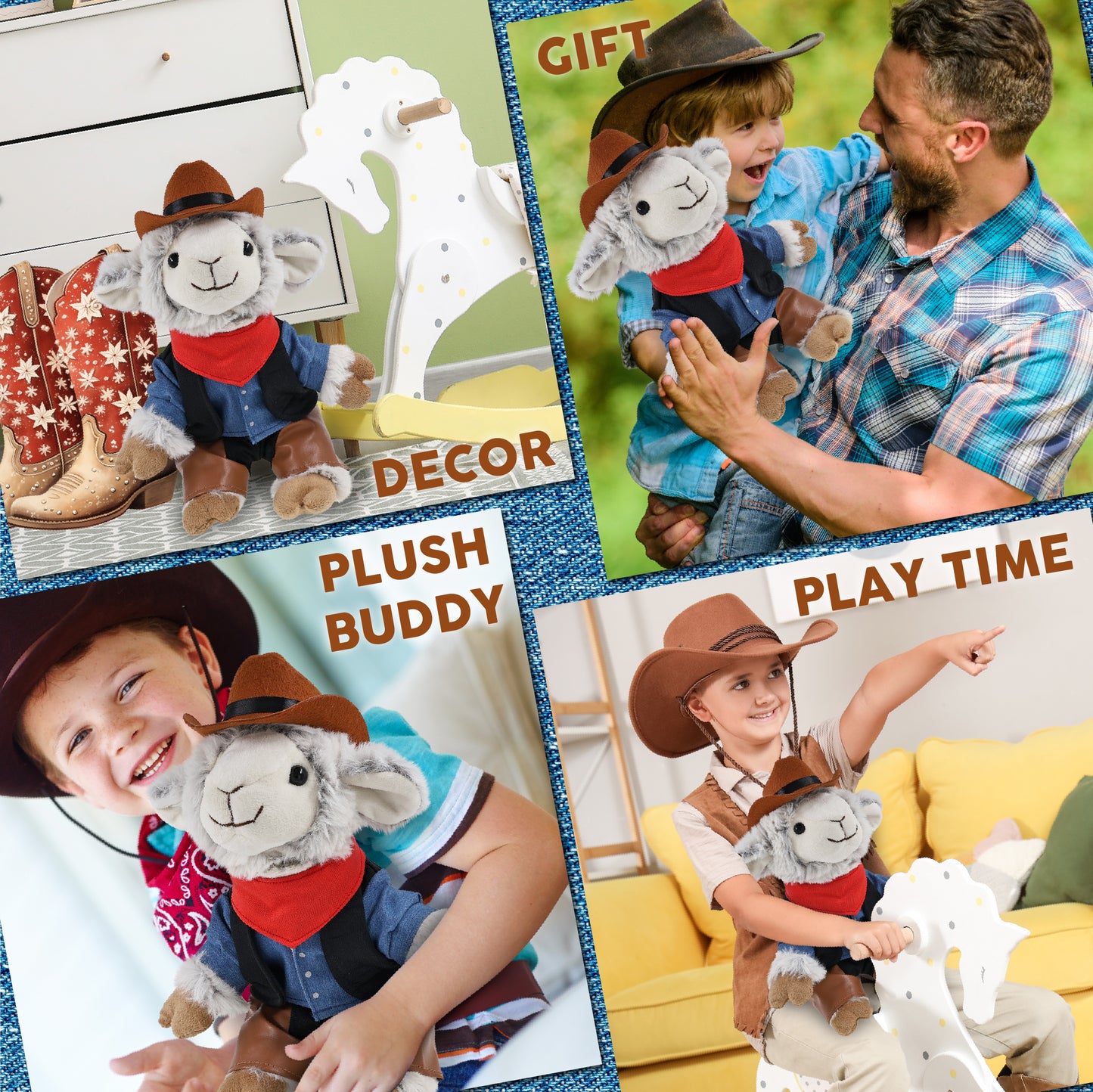 SUPER SOFT PLUSH - SQUAT SHEEP COWBOY DRESS UP