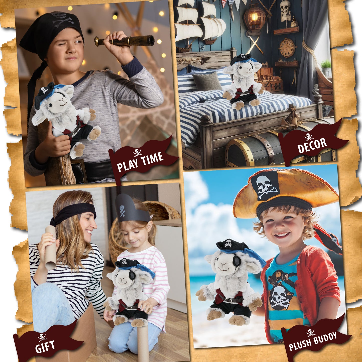 SUPER SOFT PLUSH - SQUAT SHEEP PIRATE DRESS UP