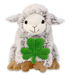 DolliBu Cute Squat Sheep Stuffed Animal with Green Plush Shamrock - 9.5 Inches